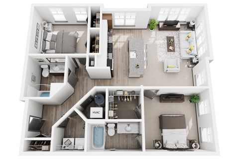 Floor plan for 2 beds, 2 baths, 1087 sqft